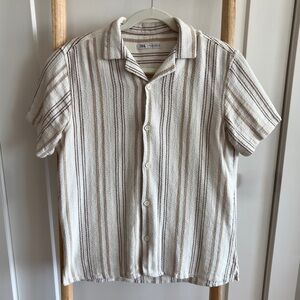 GUC Zara Men’s Short-Sleeve Button-Down Shirt with Brown and Tan Stripes